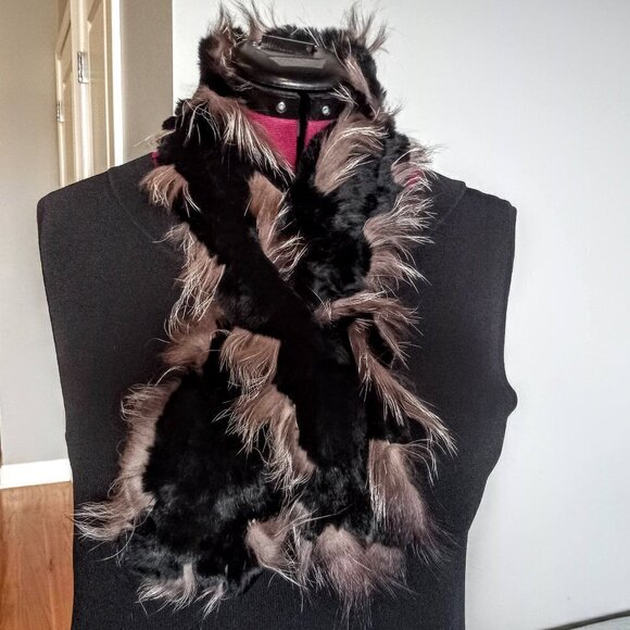 Soft Taupe Black Fur Collar